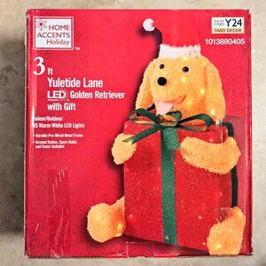 3.5-ft Tinsel LED Lighted Golden Retriever Gift Box Home Accents Holiday Decor